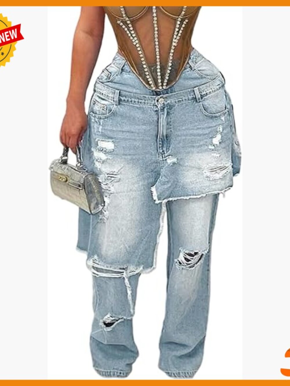 High Waist Wide Leg Ripped Jeans Baggy Patchwork Distressed Streetwear